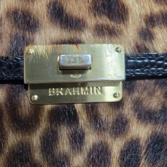 Brahmin Genuine Leather Calf Hair Leopard Print Crossbody Bag croc embossed - Picture 5 of 16